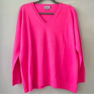 Pure Collection | Cashmere Women's Bright Pink V-Neck Sweater